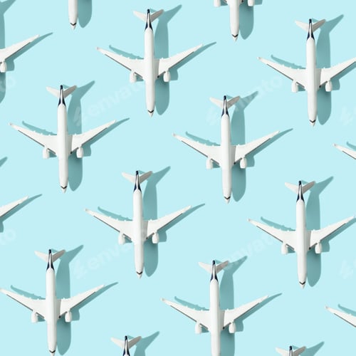 Preview: passenger plane on blue background. Summer travel or vacation pattern.