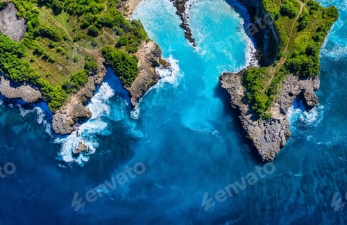 Preview: Indonesia. Coast as a background from top view. Turquoise water background from drone.