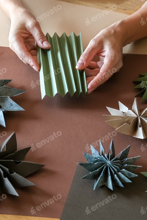 Preview: Christmas gift zero waste, eco friendly hand made box packaging gifts in kraft paper wooden table, e