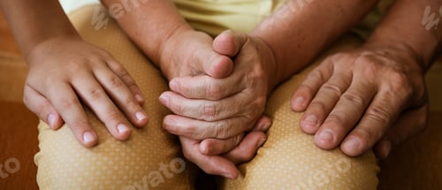 Preview: Hands of three generations close up, mom son and grandson