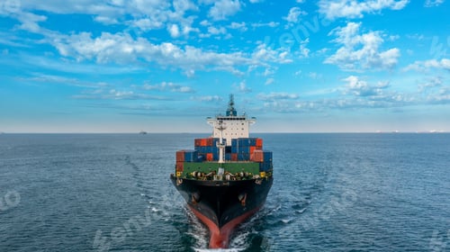 Preview: Aerial side view of cargo ship carrying container and running for export from cargo yard por