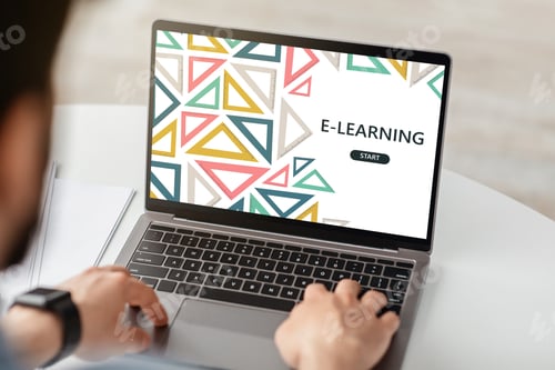 Preview: Remote Education. Man Browsing E-Learning Website On Computer While Study At Home