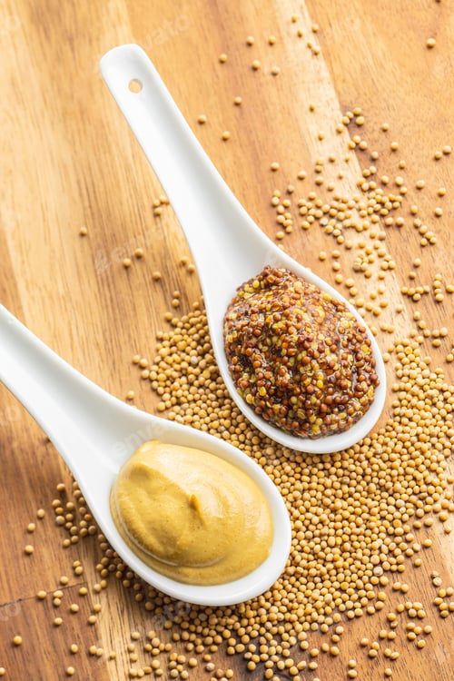 Preview: Yellow mustard and whole grain mustard.