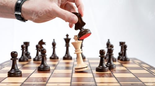 Preview: Chessboard and chess game. Competition between black and white, strategic intelligence board game.