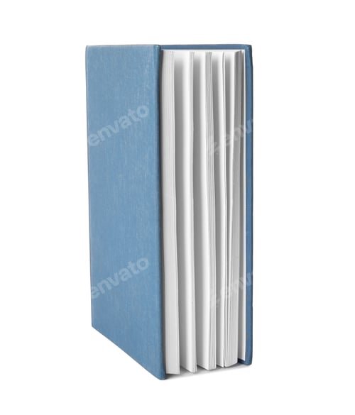 Preview: Book with blank blue cover on white background