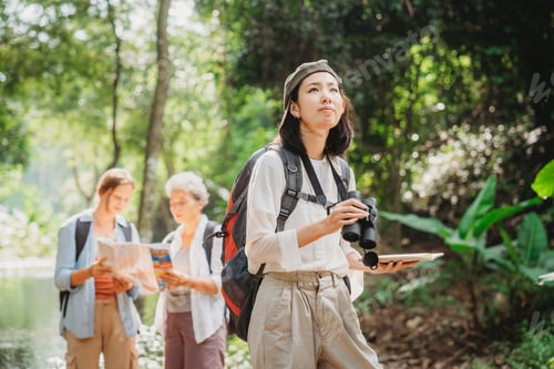 Preview: group of people family enjoy camping outdoor activity with nature, camp site living in happy time