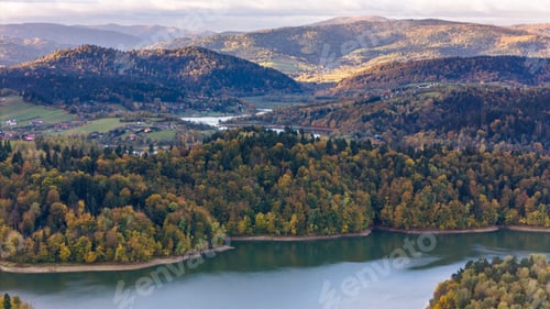Preview: Scenic Drone Perspective of Solina Lake and Colorful Fall Landscape