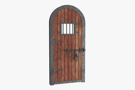 Preview: Medieval Jail Door with Iron Bars and Latch