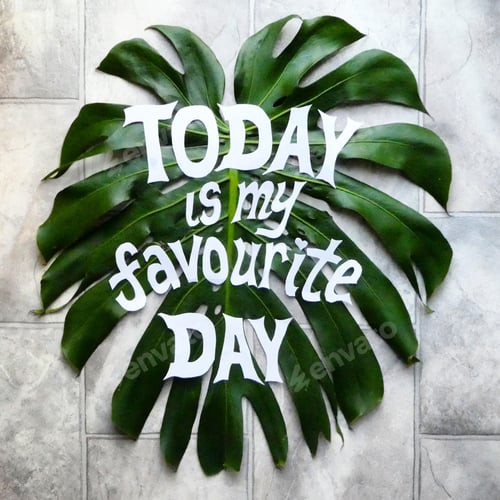 Preview: Today is my favourite day,inspiring quote on green monstera leaf