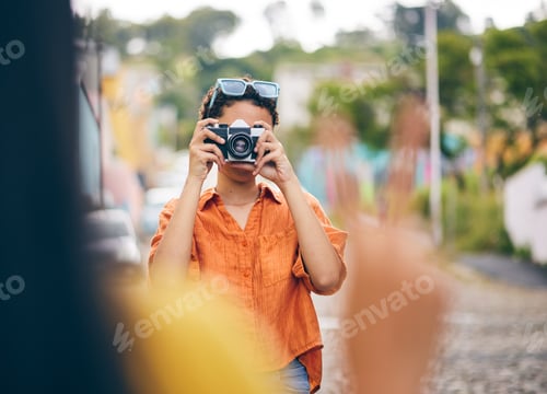 Preview: Photography, friends and women in city for travel on holiday, adventure and vacation on weekend. Ca
