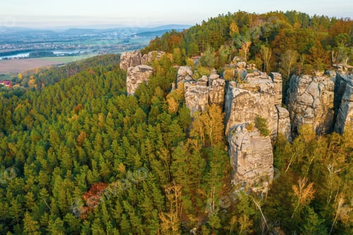 Preview: Bohemian Paradise. Sandstone rock formation group in Cesky raj at sunset