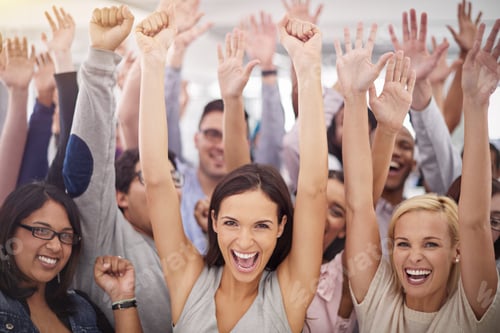 Preview: We did it. Portrait of a group of happy businesspeople celebrating a success.