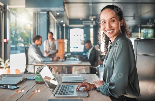 Preview: Happy entrepreneur, professional and smile business woman planning on laptop for career success, mo