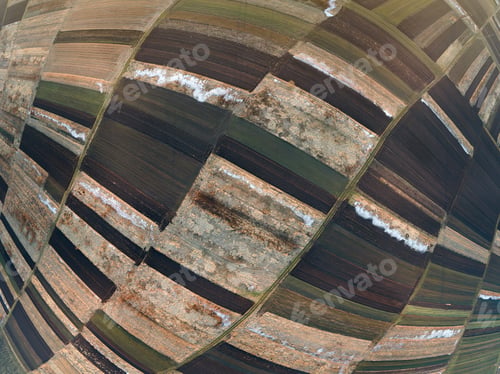 Preview: Aerial view of plowed agricultural field prepared for planting crops in spring