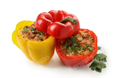 Preview: Stuffed pepper isolated on white background, close up