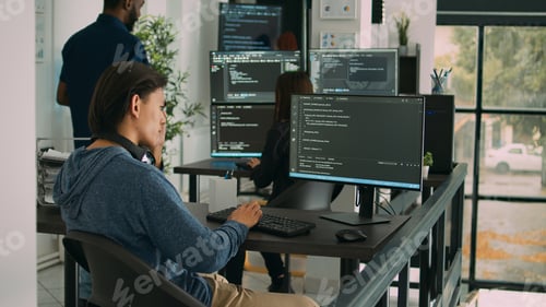 Preview: Asian software engineer working on security program with server code