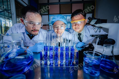 Preview: Researcher team and the development of antiretroviral drugs in a chemical laboratory