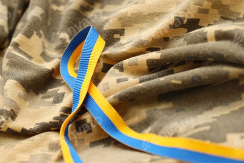 Preview: Pixeled digital military camouflage fabric with ribbon