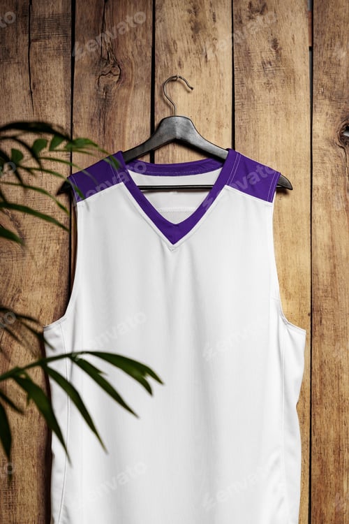Preview: Basketball jersey on hanger against wooden background