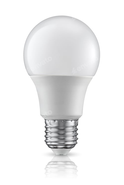 Preview: Plastic LED light bulb with e27 Edison screw base isolated on white.
