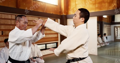 Preview: Men, aikido fighting and self defence for training, practice and black belt students for martial ar