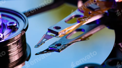 Preview: Macro Close up of inside of magnetic Hard Disc Drive