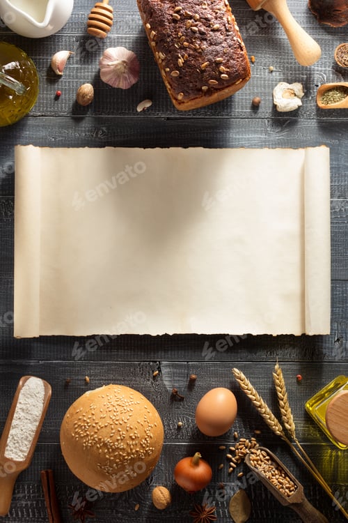 Preview: bread and bakery products on wood
