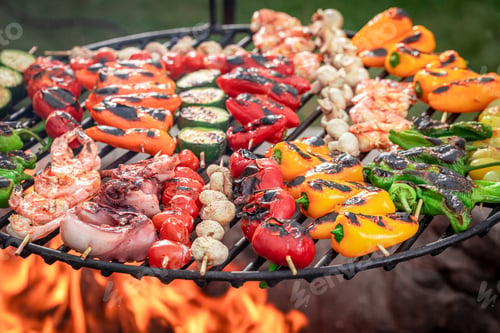 Preview: Healthy and tasty grilled shashlik baked on a fire grilled.