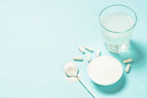 Preview: Collagen powder drink, dietary supplement at blue