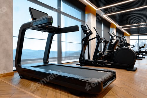 Preview: Studio shot of a professional treadmill in modern gym