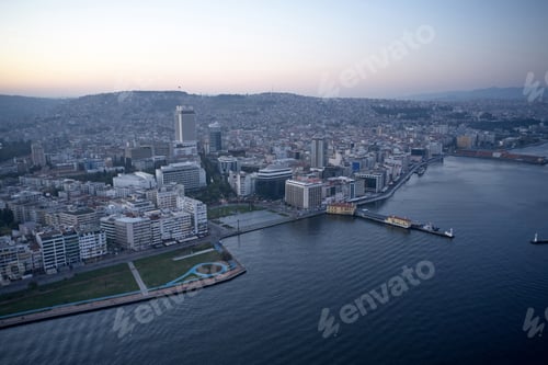 Preview: Aerial view of resort coastline with hotels and sea.