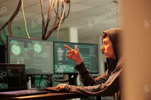 Preview: Hacker coding computer virus, writing password cracking script