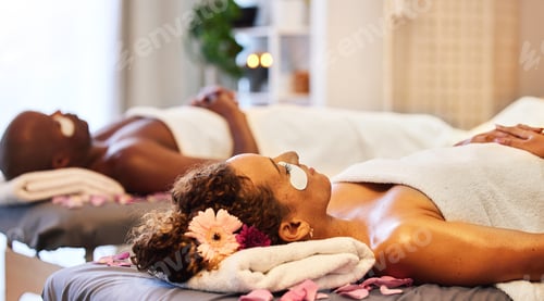 Preview: Couple, massage and spa for love anniversary, stress and luxury facial treatment in wellness resort