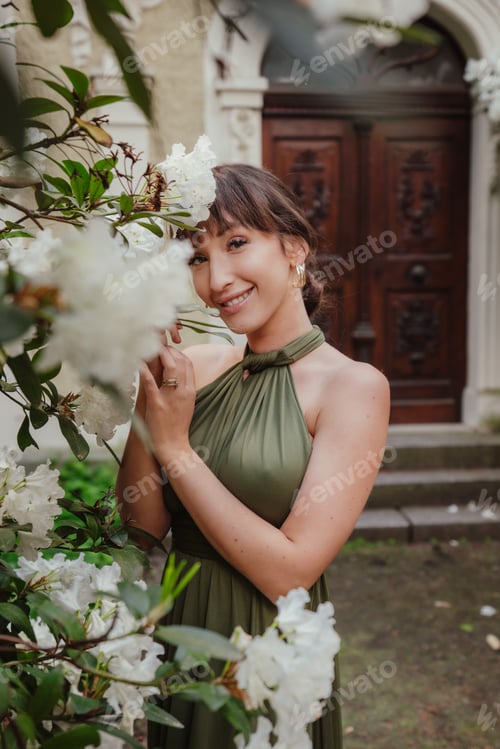 Preview: Woman posing next the tree and smiling