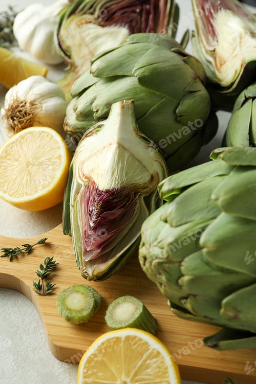Preview: Concept of healthy food with artichoke plant