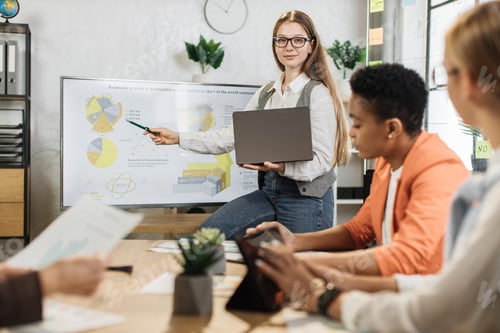 Preview: Business women partners sitting at desk. Business conference concept.