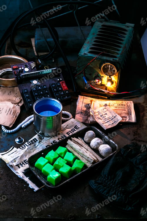 Preview: Post apocalypse food with grunge background