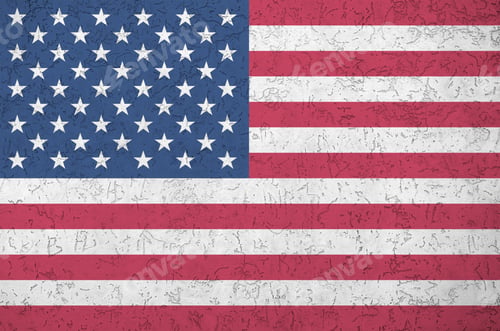 Preview: United States of America flag depicted in bright paint colors on old relief plastering wall close up