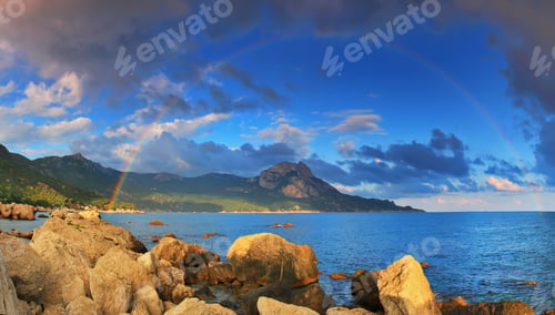 Preview: Rainbow over the sea bay
