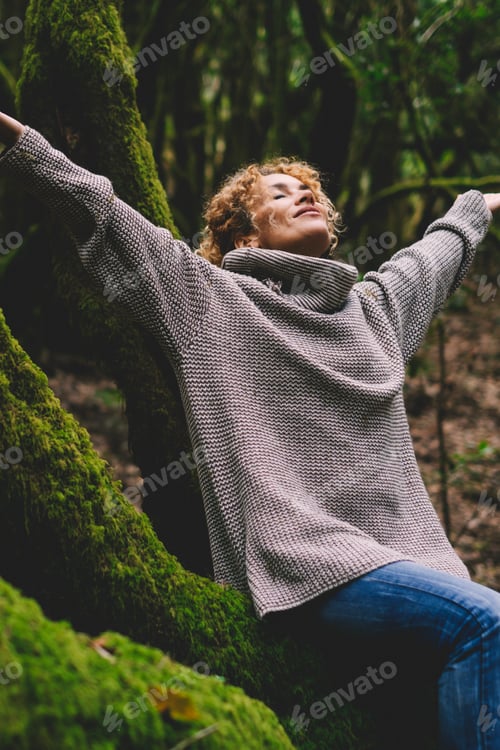 Preview: Woman happy in outdoor leisure activity. Celebrating healthy lifestyle people and freedom