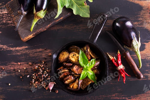 Preview: Baked eggplant sticks glazed with sauce, delicious vegan chinese dish.