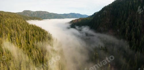 Preview: Aerial Panoramic View of Canadian Mountain Landscape above the clouds