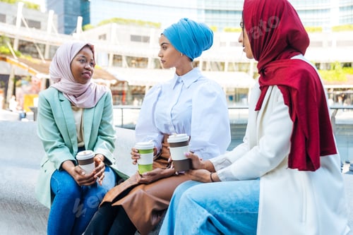 Preview: Beautiful muslim girl wearing hijab bonding outdoors