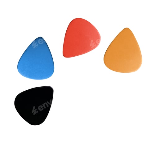 Preview: Closeup of 4 colourful plectrums