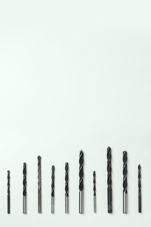 Preview: Set of drills on white background, close up