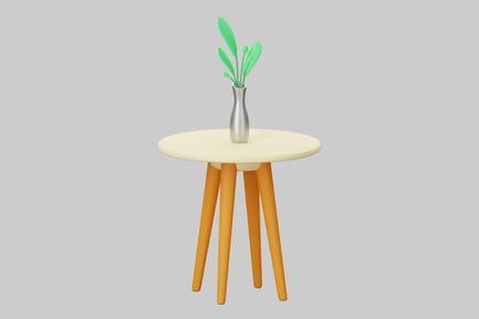 Preview: Round Table with Silver Vase and Green Leaves
