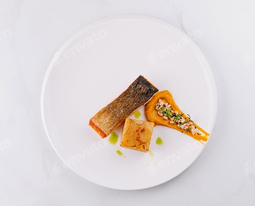 Preview: Elegant salmon dish on white plate