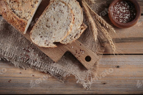 Preview: Sliced fresh baked whole grain bread with flax seeds