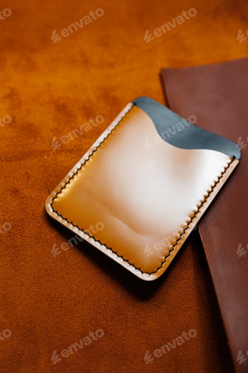 Preview: Handmade brown leather card holder. Handmade products made of genuine leather.