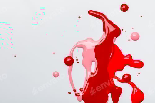 Preview: top view of bright abstract multicolored spills of nail polish isolated on grey